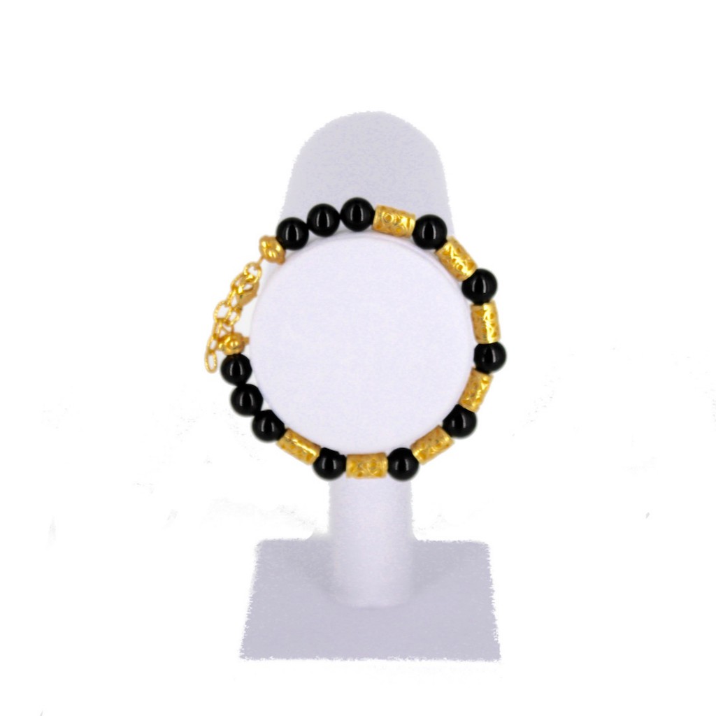 Bracelet ethnique artisanal de Colombie avec pierres semi-précieuses onyx noir et plaqué or