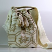 Mochila Wayuu Grande etoiles blanc-beige