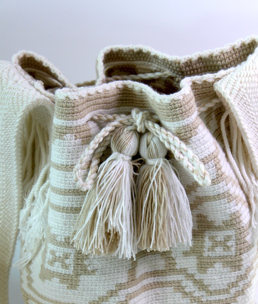 Mochila Wayuu grande etoiles beige-blanc